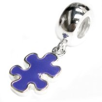 Sterling Silver Autism Jigsaw Puzzle Purple Enamel Dangle Awareness Bead for Pandora Troll Chamilia Biagi European Charm Bracelets