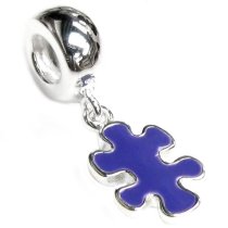 Sterling Silver Autism Jigsaw Puzzle Purple Enamel Dangle Awareness Bead for Pandora Troll Chamilia Biagi European Charm Bracelets