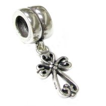 Sterling Silver Filigree Heart Cross Dangle Bead for Pandora Troll Chamilia Biagi European Charm Bracelets