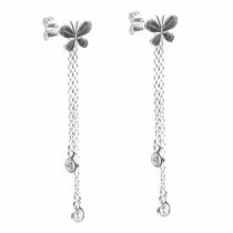 Sterling Silver Butterfly Round Clear CZ Dangle Drop Earring Posts