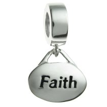 Sterling Silver Oval Faith Dangle Bead for Pandora Troll Chamilia Biagi European Charm Bracelets