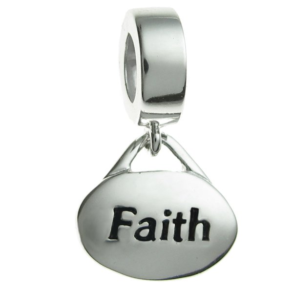 Sterling Silver Oval Faith Dangle Bead for Pandora Troll Chamilia Biagi European Charm Bracelets