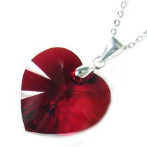 Swarovski Crystal Love Heart Siam Red Pendant w/ Sterling Silver Adjustable Chain Necklace 16″ with 2″ Extender 18″