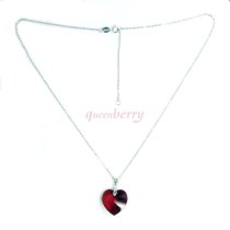 Swarovski Crystal Love Heart Siam Red Pendant w/ Sterling Silver Adjustable Chain Necklace 16" with 2" Extender 18"