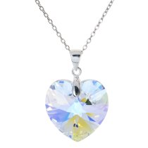 Swarovski Crystal Love Heart Clear AB Pendant w/ Sterling Silver Adjustable Chain Necklace 16″ with 2″ Extender 18″