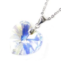 Swarovski Crystal Love Heart Clear AB Pendant w/ Sterling Silver Adjustable Chain Necklace 16" with 2" Extender 18"