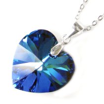 Swarovski Crystal Love Heart Bermuda Blue Pendant w/ Sterling Silver Adjustable Chain Necklace 16″ with 2″ Extender 18″