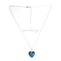 Swarovski Crystal Love Heart Bermuda Blue Pendant w/ Sterling Silver Adjustable Chain Necklace 16" with 2" Extender 18"