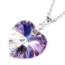Swarovski Crystal Love Heart Vitrail Light Purple Pendant w/ Sterling Silver Adjustable Chain Necklace 16″ with 2″ Extender 18″