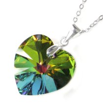 Swarovski Crystal Love Heart Vitrial Medium Green Pendant Sterling Silver Adjustable Chain Necklace 16″ with 2″ Extender 18″