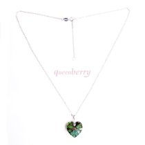 Swarovski Crystal Love Heart Vitrial Medium Green Pendant Sterling Silver Adjustable Chain Necklace 16" with 2" Extender 18"