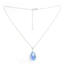 Swarovski Crystal Teardrop Aquamarine Blue AB Pendant Sterling Silver Adjustable Chain Necklace 16" with 2" Extender 18"