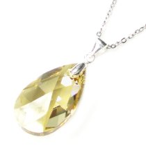 Swarovski Crystal Teardrop Golden Shadow Pendant Sterling Silver Adjustable Chain Necklace 16″ w/ 2″ Extender 18″