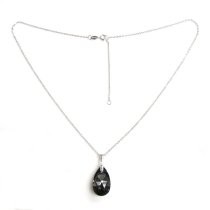 Swarovski Crystal Teardrop Silver Night Pendant Sterling Silver Adjustable Chain Necklace 16" w/ 2" Extender 18"