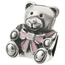 Sterling Silver Pink Rose Enamel It's a girl Teddy Bear Doll European Screw-on Bead for Pandora Troll Chamilia Biagi European Charm Bracelets