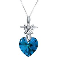Blue Heart of Ocean Pendant Rhodium on Sterling Silver Adjustable Chain Necklace 16″ with 2″ Extender 18″ Using Swarovski Elements Crystal