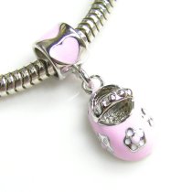 Rhodium on Sterling Silver Lovely Little Baby Girl 3-d Shoe Pink Rose Enamel Bead for Pandora Troll Chamilia Biagi European Charm Bracelets