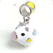 Sterling Silver Lovely Fat White Pig w/ Love Heart Enamel Bead for Pandora Troll Chamilia Biagi European Charm Bracelets