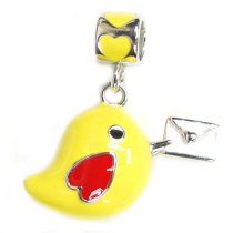 Sterling Silver Lovely Yellow Bird Mail Carrier w/ Heart Love Enamel Dangle Bead for Pandora Troll Chamilia Biagi European Charm Bracelets