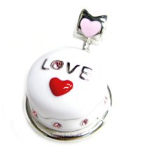 Sterling Silver 3-D Birthday Cake w/ Red Heart Love Pink Rose CZ Enamel Dangle Bead for European Charm Bracelets