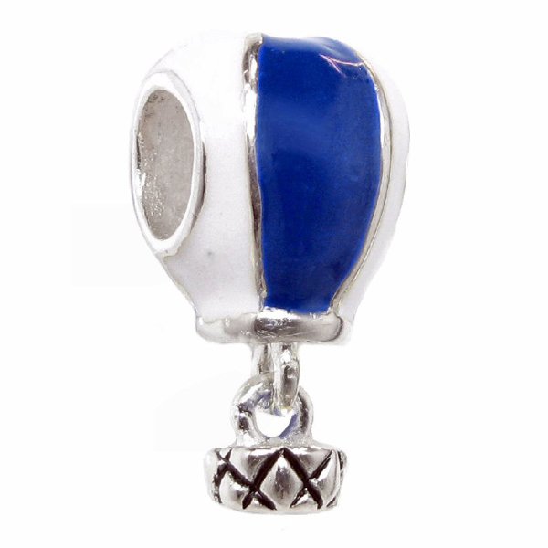 Sterling Silver Blue and White Hot Air Balloon Travel Dangle Bead for Pandora Troll Chamilia Biagi European Charm Bracelets