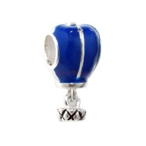 Sterling Silver Blue and White Hot Air Balloon Travel Dangle Bead for Pandora Troll Chamilia Biagi European Charm Bracelets