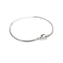 Sterling Silver 3mm Snake Bracelet with Bead Snap Clasp for Pandora European Bead Charm 8″