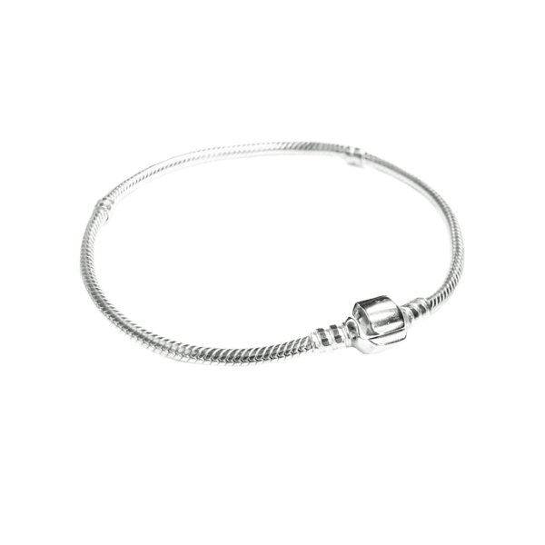 Sterling Silver 3mm Snake Bracelet with Bead Snap Clasp for Pandora European Bead Charm 8"