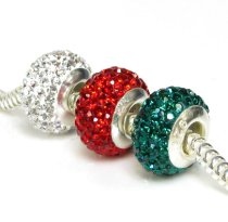 Christmas Holiday Bead Red Green White Swarovski Element Pave Bling F/ Pandora Troll Chamilia Biagi European Charm Bracelets
