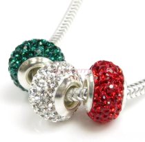 Christmas Holiday Bead Red Green White Swarovski Element Pave Bling F/ Pandora Troll Chamilia Biagi European Charm Bracelets