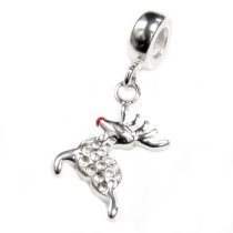 Sterling Silver Christmas Deer Reindeer Rudolph Red Nose Leaping Dangle Bead for Pandora Troll Chamilia Biagi European Charm Bracelets