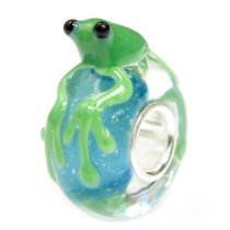 Sterling Silver Cute Green Frog Blue Shinning Water Glass Bead for Pandora Troll Chamilia Biagi European Charm Bracelets