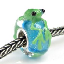 Sterling Silver Cute Green Frog Blue Shinning Water Glass Bead for Pandora Troll Chamilia Biagi European Charm Bracelets