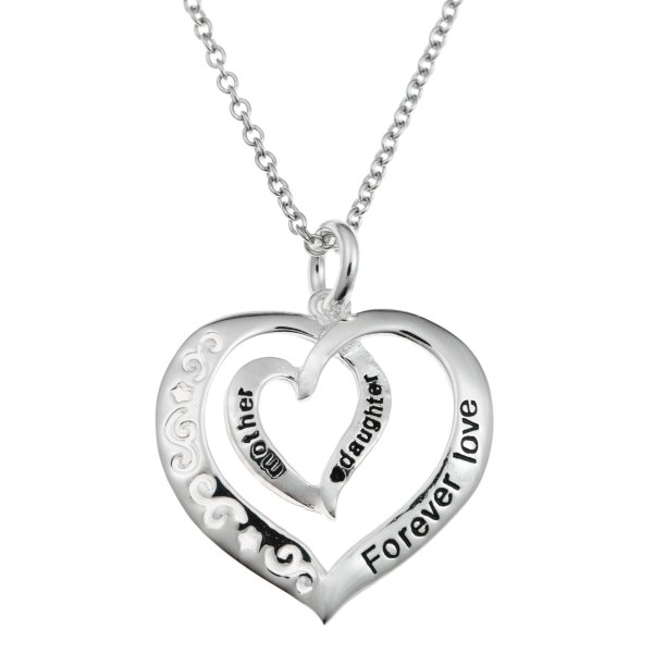 Sterling Silver Mother Daughter Forever Love Heart Dangle Charm Pendant Chain Necklace 16"+2" Extender