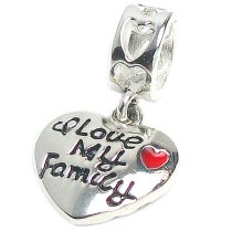 Sterling Silver I Love My Family Red Heart Happy Dangle Bead for Pandora Troll Chamilia Biagi European Charm Bracelets