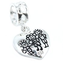 Sterling Silver I Love My Family Red Heart Happy Dangle Bead for Pandora Troll Chamilia Biagi European Charm Bracelets