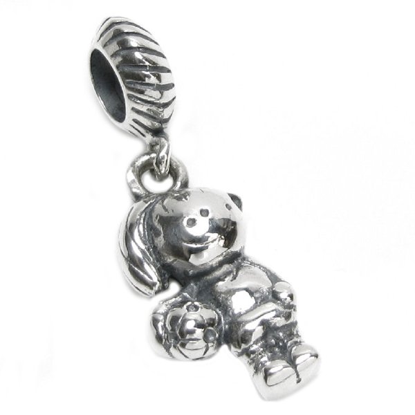 Sterling Silver Soccer Football Smile Girl w/ Happy Face Dangle Bead for Pandora Troll Chamilia Biagi European Charm Bracelets