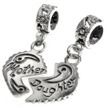 1 set Sterling Silver Mother Daughter Love Heart Flower Dangle Pendant Bead for Pandora Troll Chamilia Biagi European Charm Bracelets