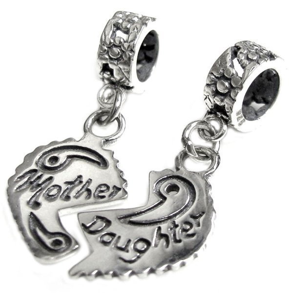 1 set Sterling Silver Mother Daughter Love Heart Flower Dangle Pendant Bead for Pandora Troll Chamilia Biagi European Charm Bracelets