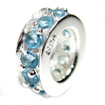 Sterling Silver ROUND RING AQUAMARINE CZ Crystals Bead for Pandora Troll Chamilia Biagi European Charm Bracelets Birthstone March