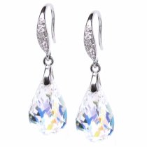 Swarovski Elements Crystal Helix Swirl Teardrop Pendant 18mm Clear AB CZ Dangle Earrings Made with Swarovski Elements