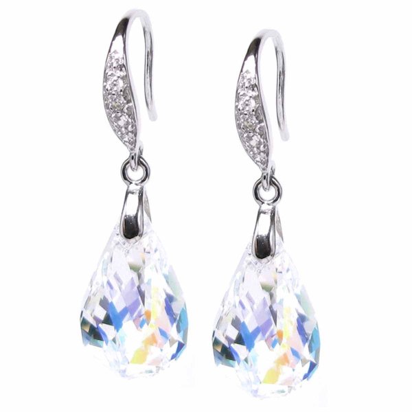 Swarovski Elements Crystal Helix Swirl Teardrop Pendant 18mm Clear AB CZ Dangle Earrings Made with Swarovski Elements