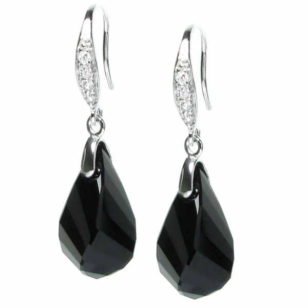 Swarovski Elements Crystal Helix Swirl Teardrop Pendant 18mm Jet Black CZ Dangle Earrings Made with Swarovski Elements