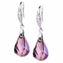 Swarovski Elements Crystal Helix Swirl Teardop Pendant Lilac Shadow / Amethyst CZ Dangle Earrings Made with Swarovski Elements
