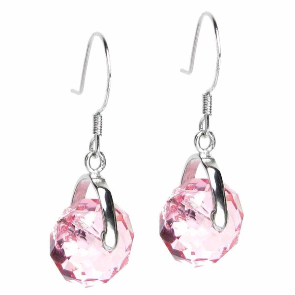 Swarovski Elements Crystal Briolette Rondelle Light Rose Pink Crystal Dangle Earrings Made with Swaroski Elements Crystal