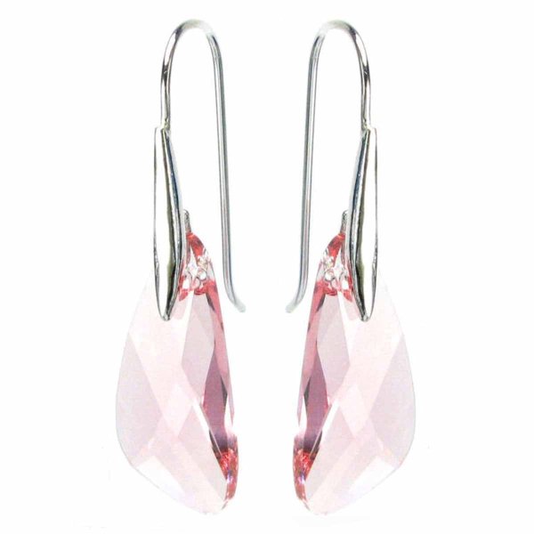 Swarovski Elements Crystal Wing Inspire Light Pink Rose Sterling Silver Dangle Earrings Made with Swarovski