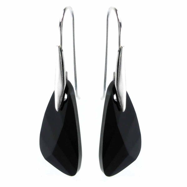 Swarovski Elements Crystal Wing Inspire Jet Black Sterling Silver Earrings made with Swarovski Earrings