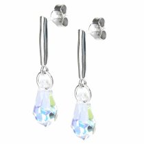 Swarovski Elements Crystal Teardrop Clear AB Sterling Silver Dangle Stud Earring Posts Made with Swarovski Elements Crystal