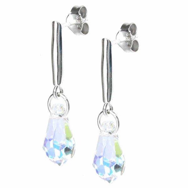 Swarovski Elements Crystal Teardrop Clear AB Sterling Silver Dangle Stud Earring Posts Made with Swarovski Elements Crystal