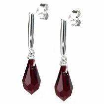 Swarovski Elements Crystal Teardrop Siam Red Sterling Silver Dangle Stud Earring Posts Made with Swarovski Elements Crystal